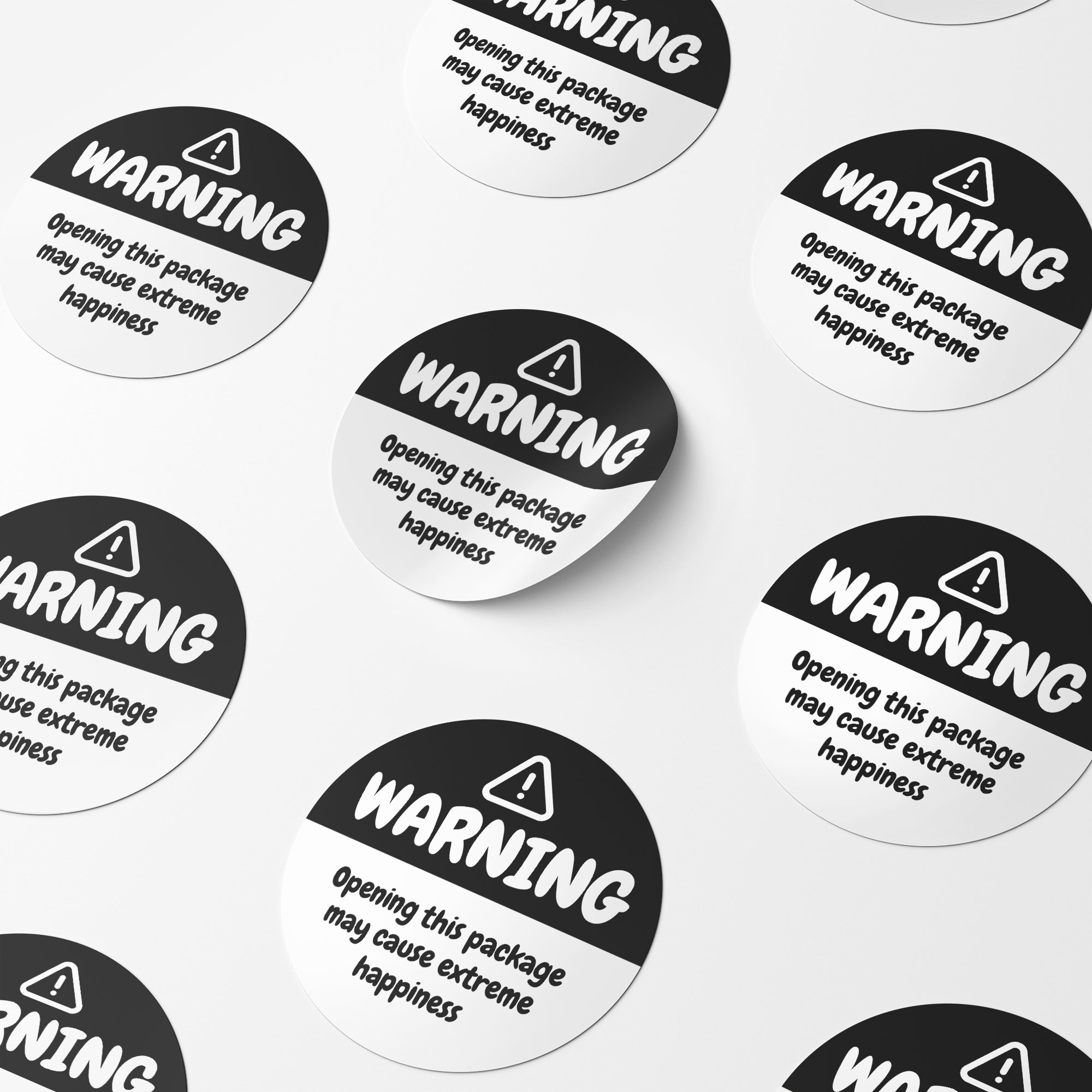 Black Warning Happiness Circle Stickers