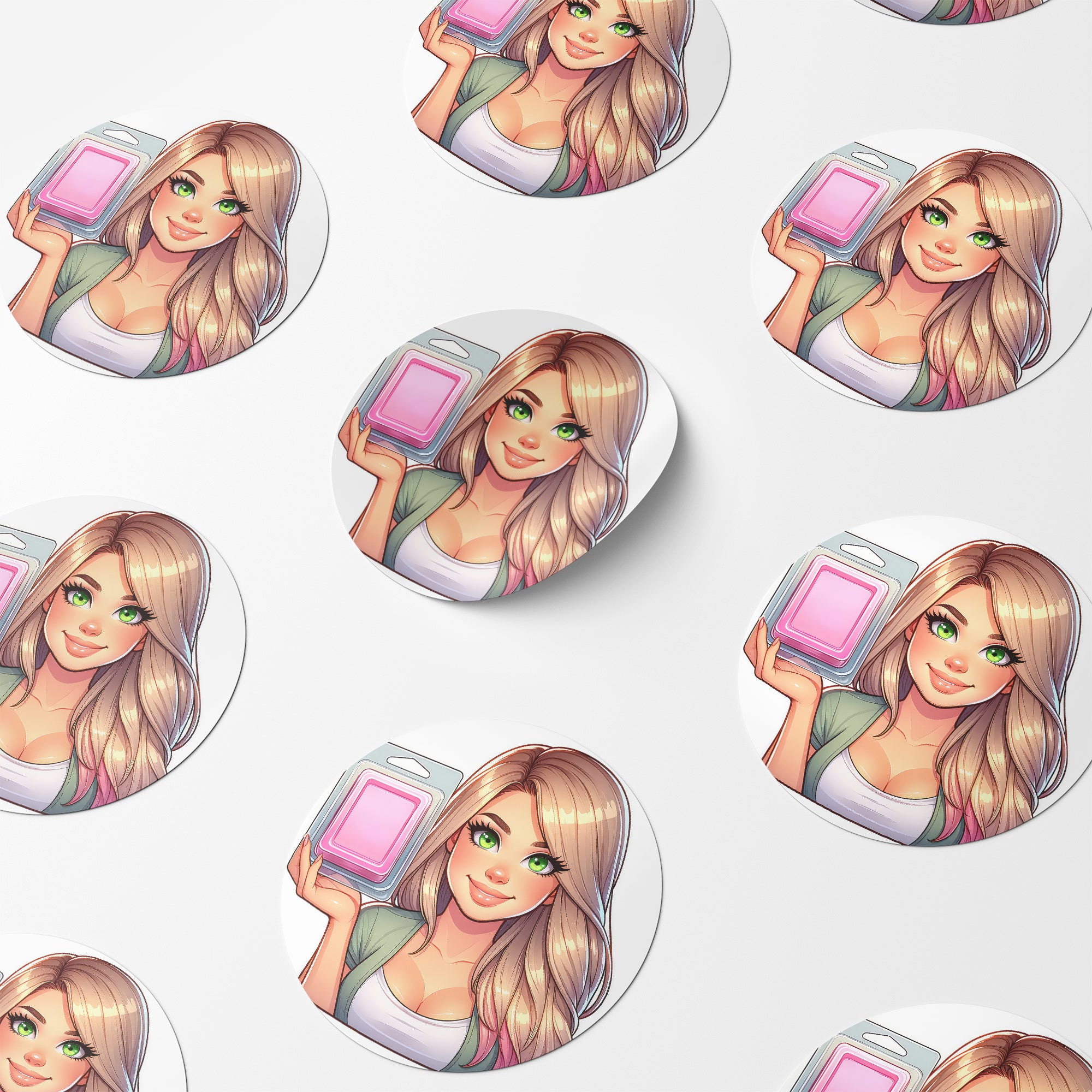 Blonde Hair Woman Wax Melt Avatar 4 Circle Stickers