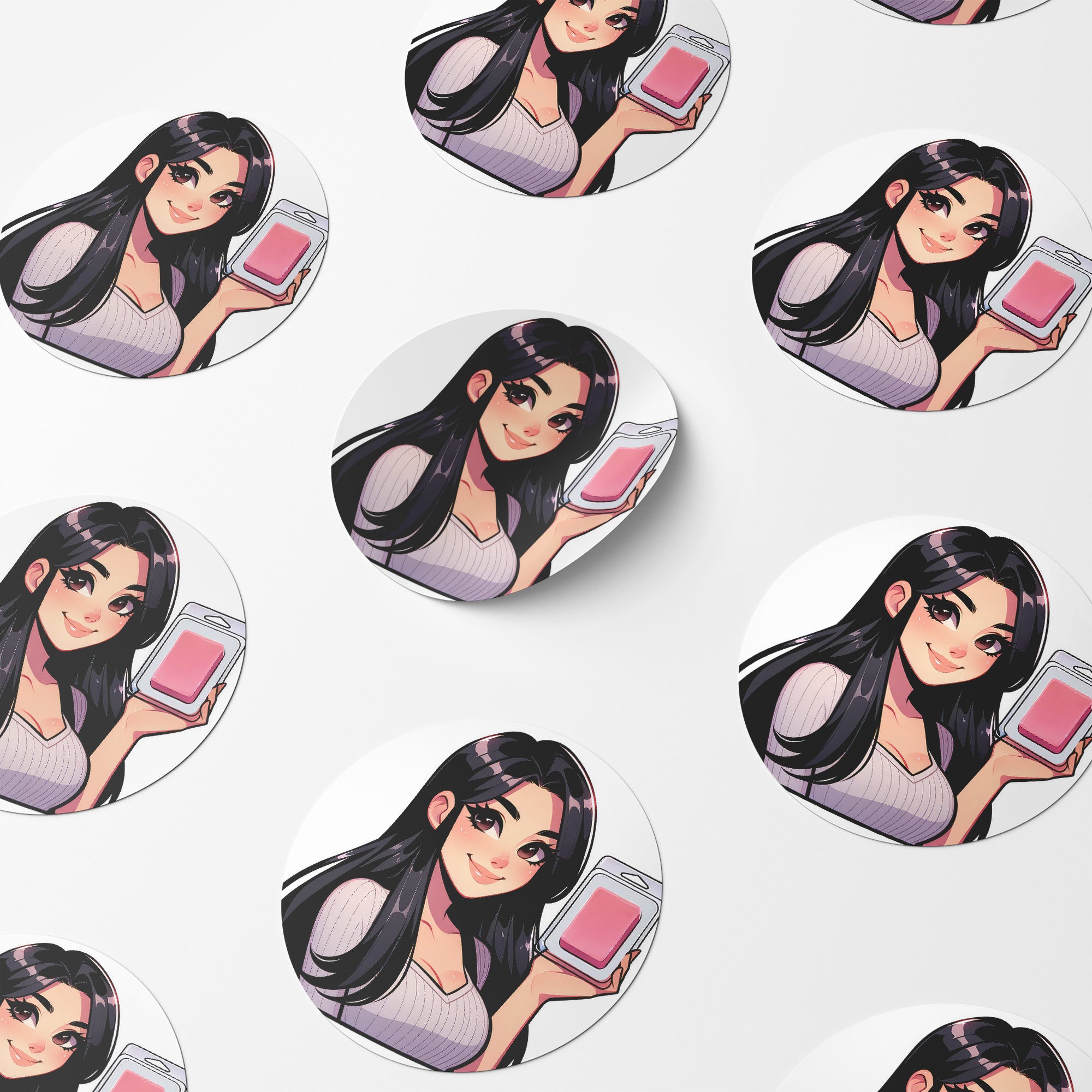 Black Hair Woman Wax Melt Avatar 2 Circle Stickers