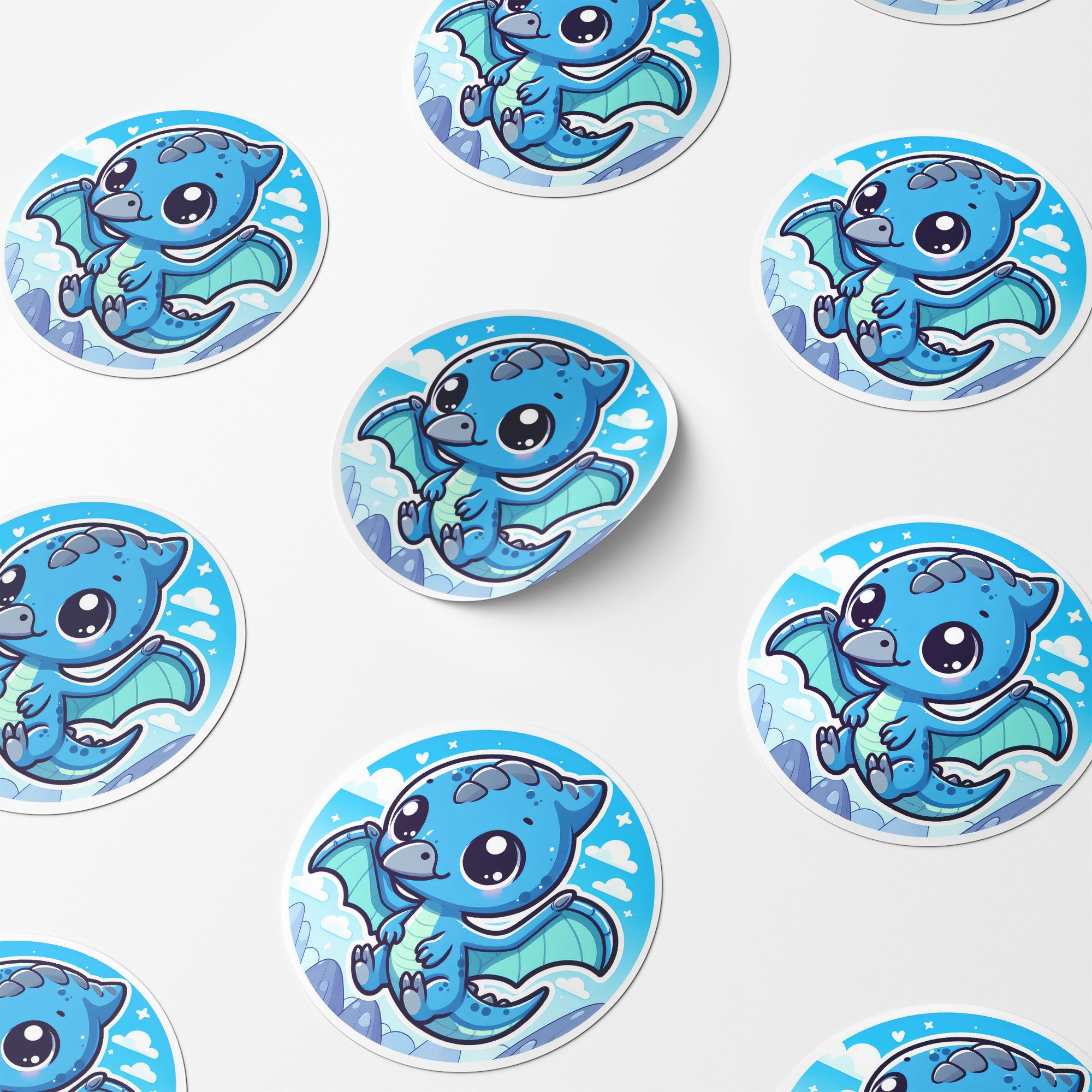 Blue Dinosaur 2 Circle Stickers