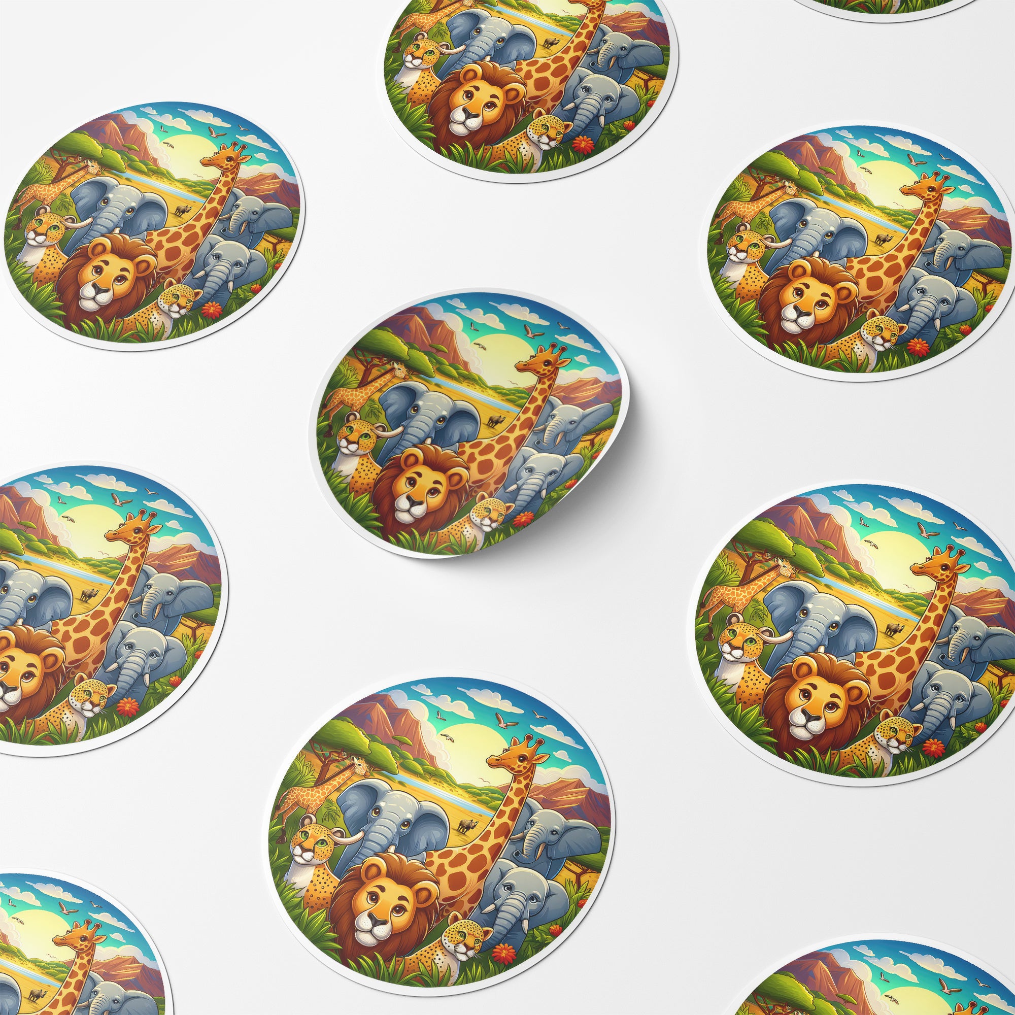 Safari Animals 2 Circle Stickers