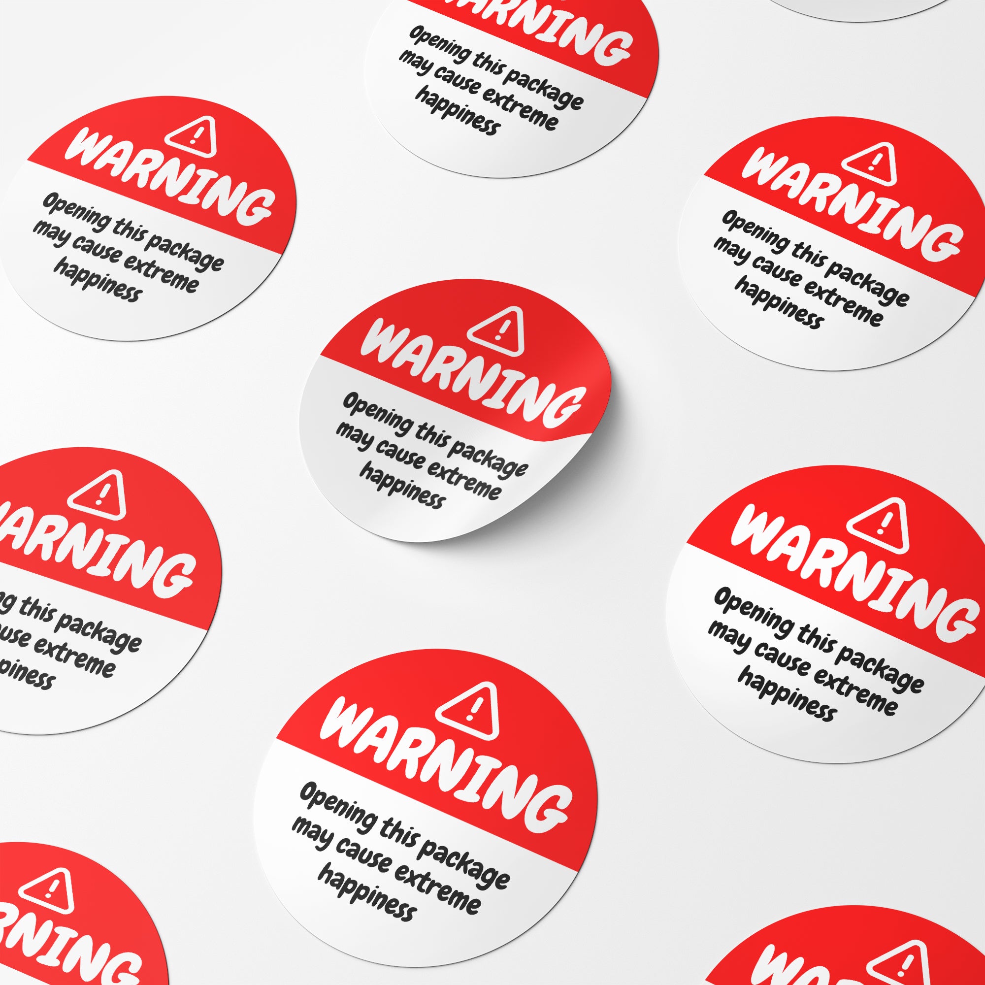 Red Warning Happiness Circle Stickers