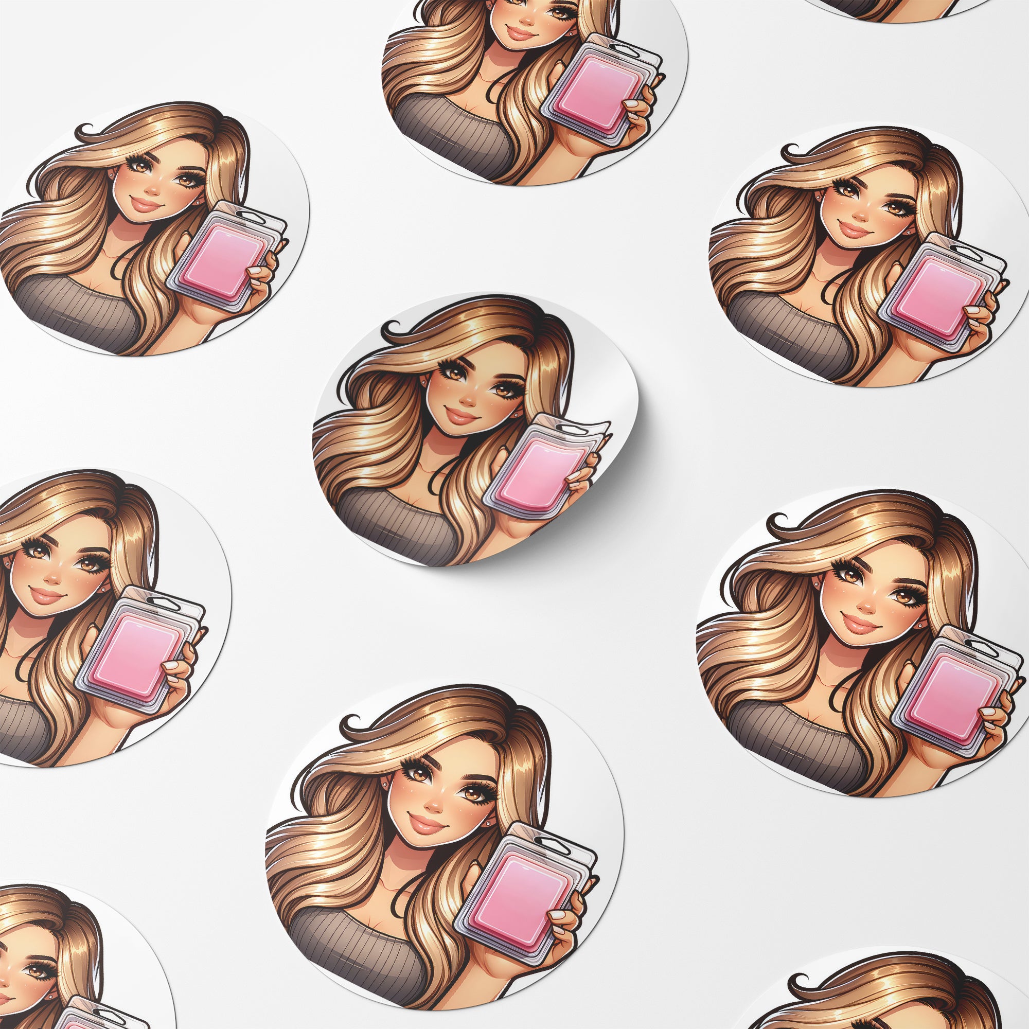 Mousy Hair Woman Wax Melt Avatar 1 Circle Stickers