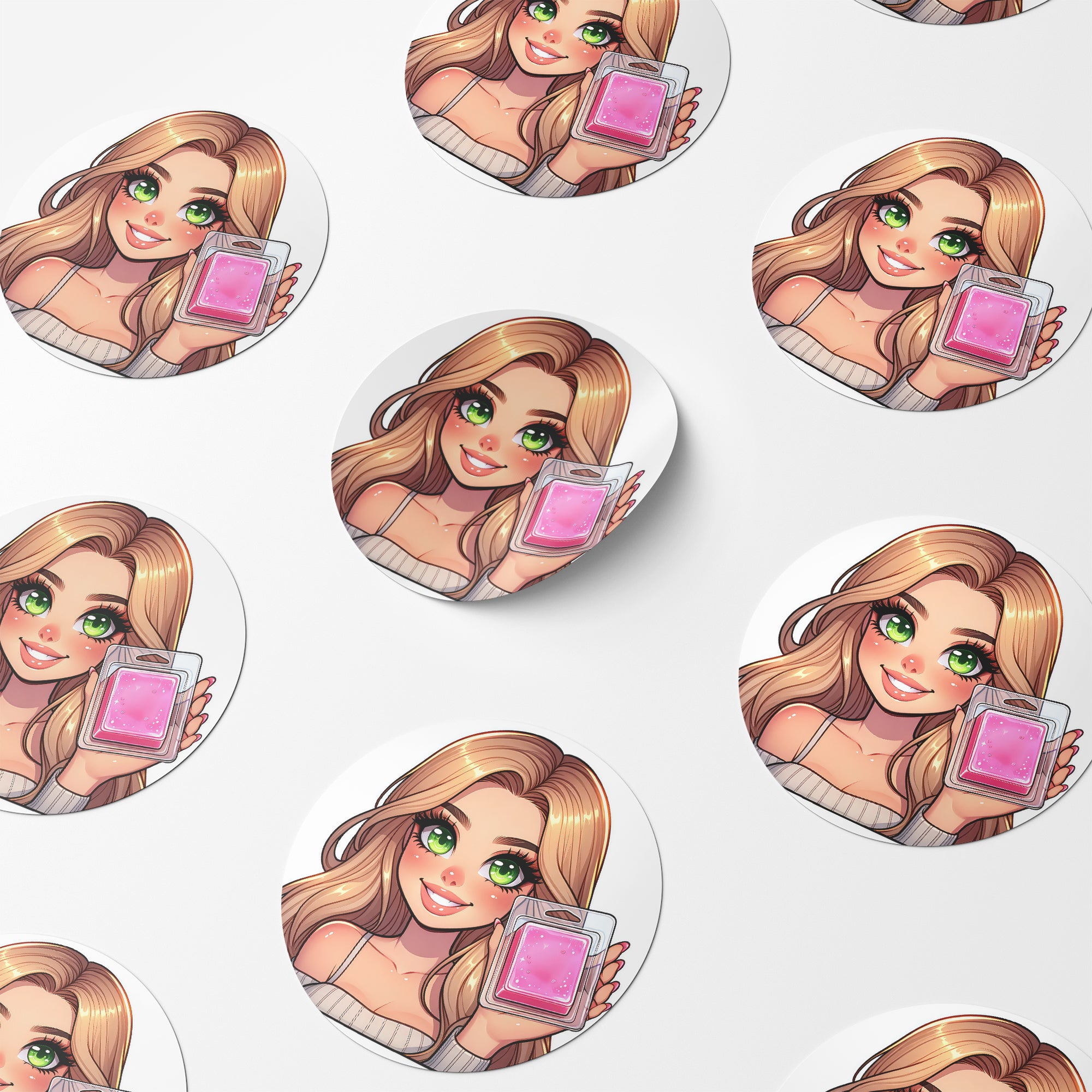 Blonde Hair Woman Wax Melt Avatar 3 Circle Stickers