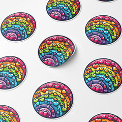 Rainbow Hearts 1 Circle Stickers