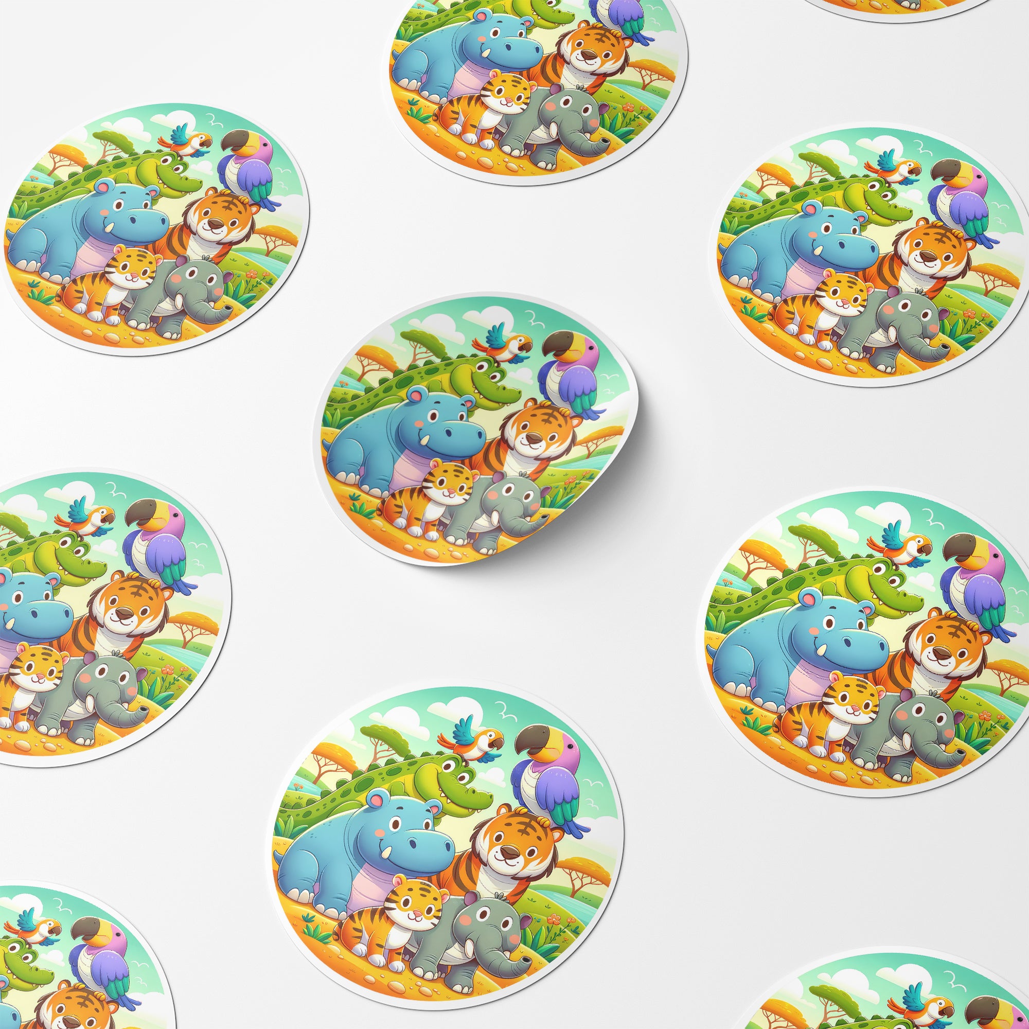 Safari Animals 4 Circle Stickers