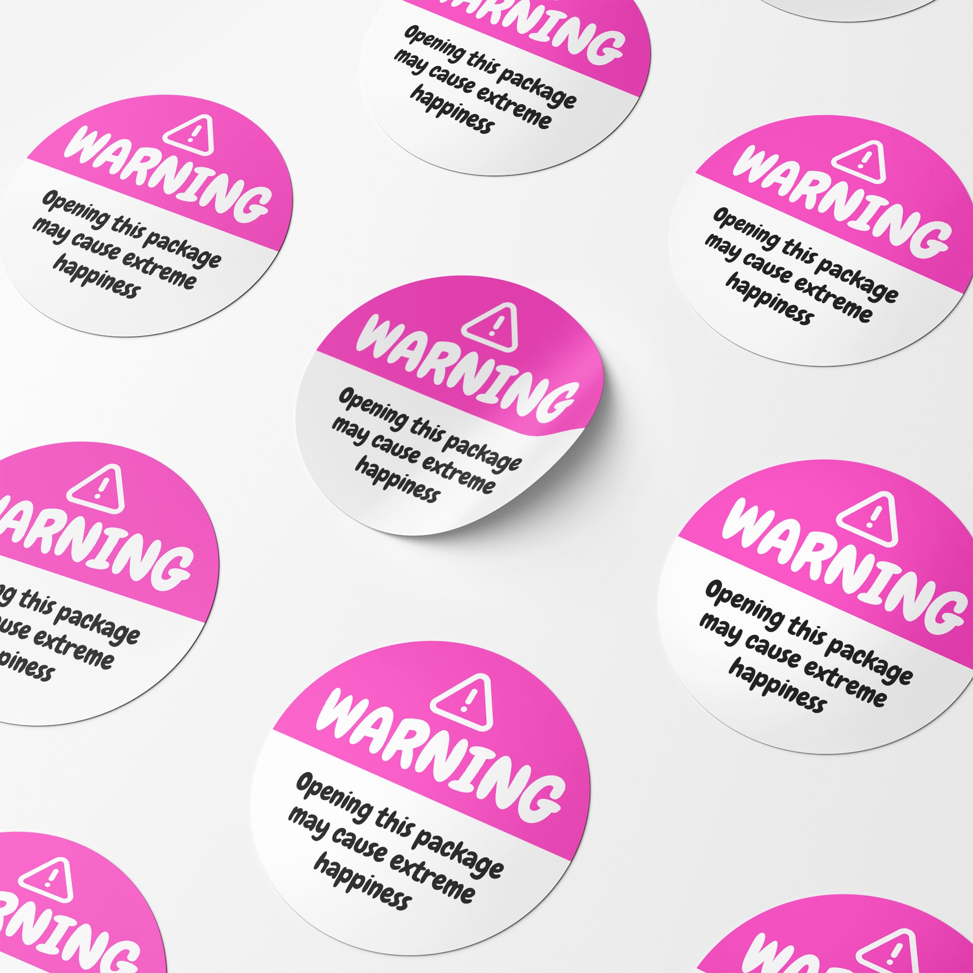 Pink Warning Happiness Circle Stickers