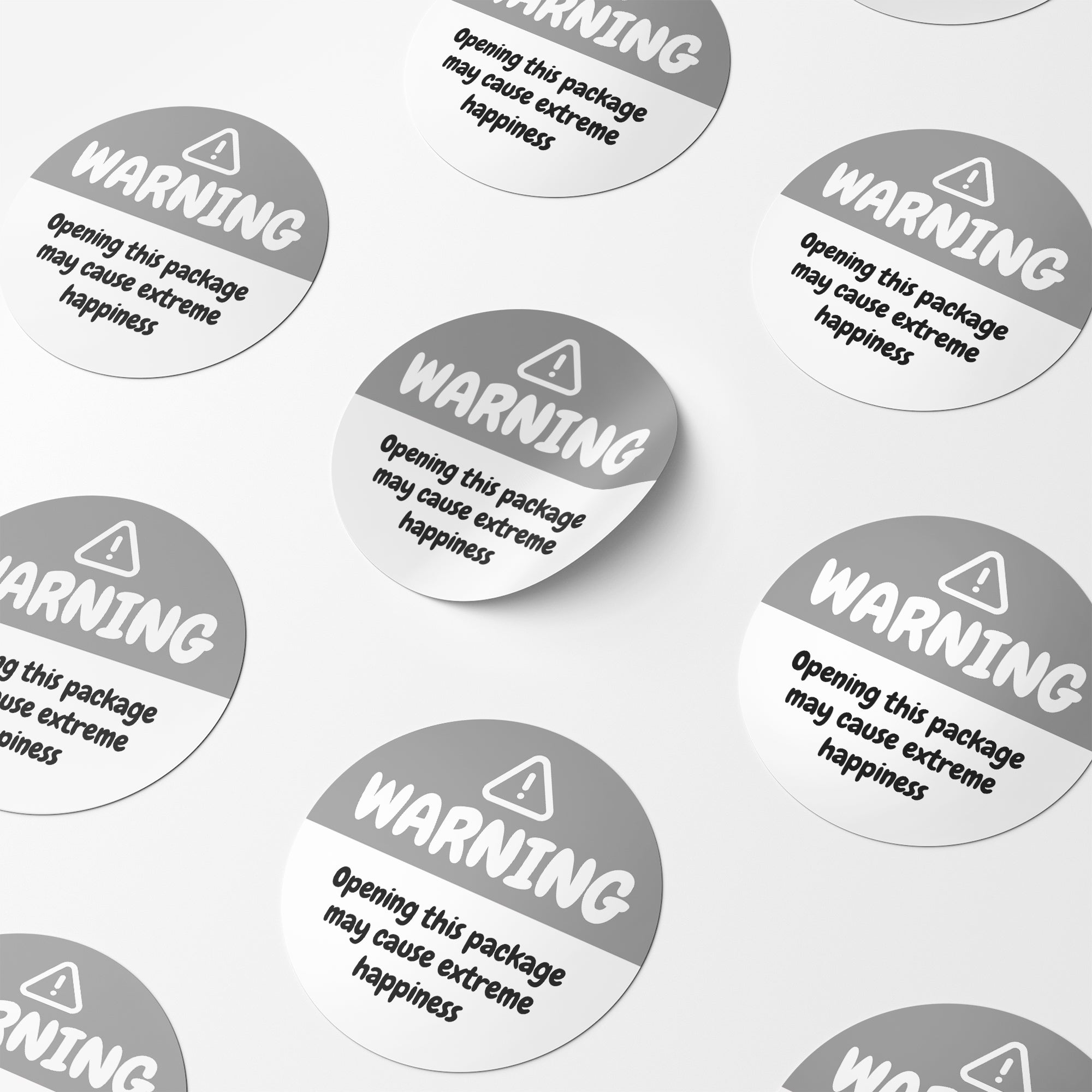 Silver Warning Happiness Circle Stickers