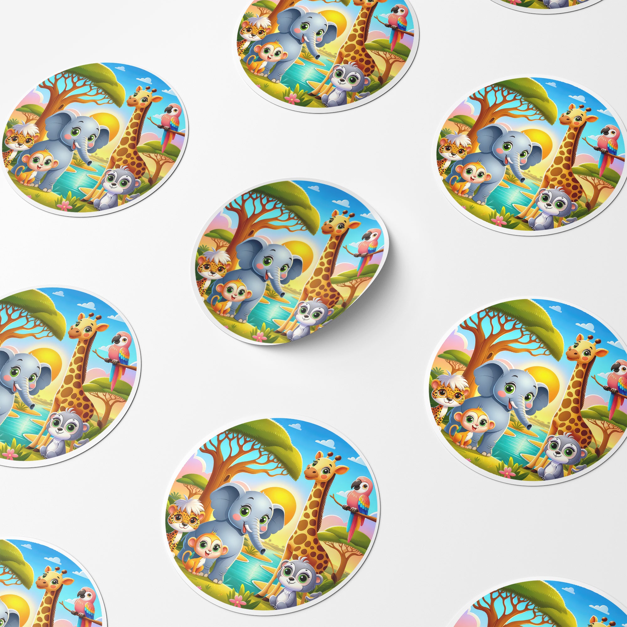 Safari Animals 3 Circle Stickers