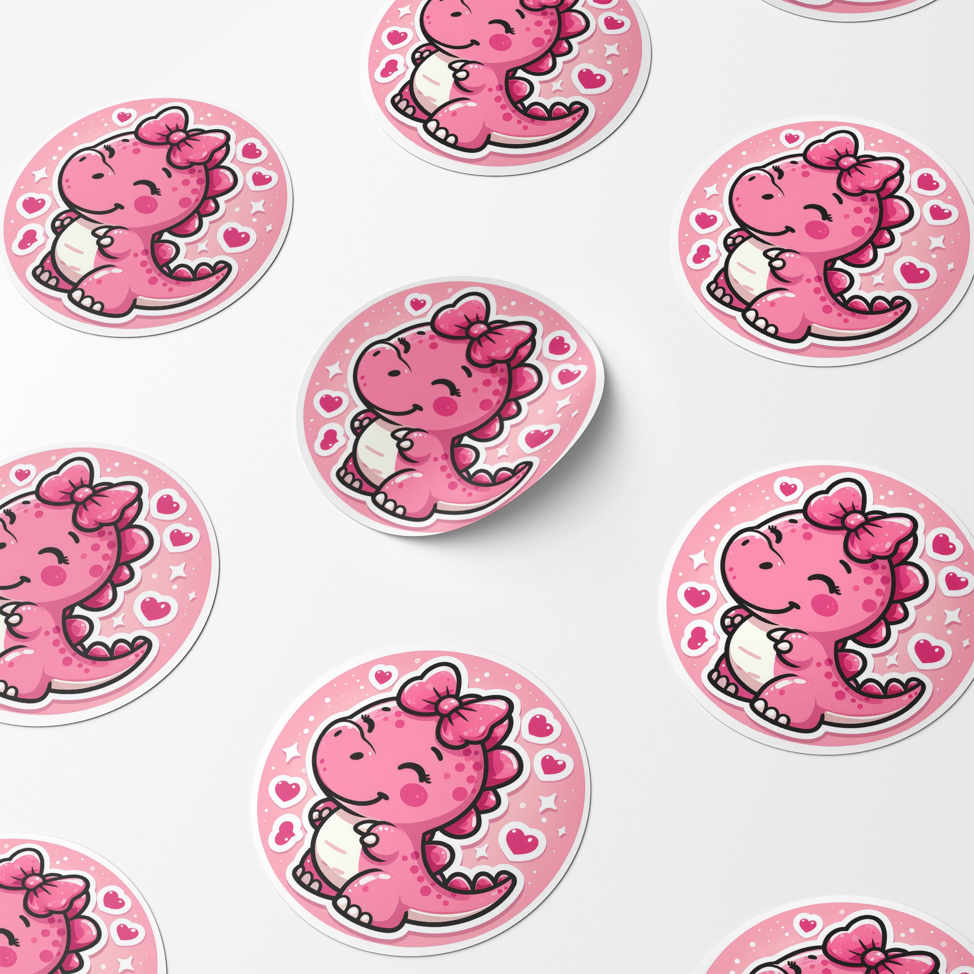 Pink Dinosaur 2 Circle Stickers