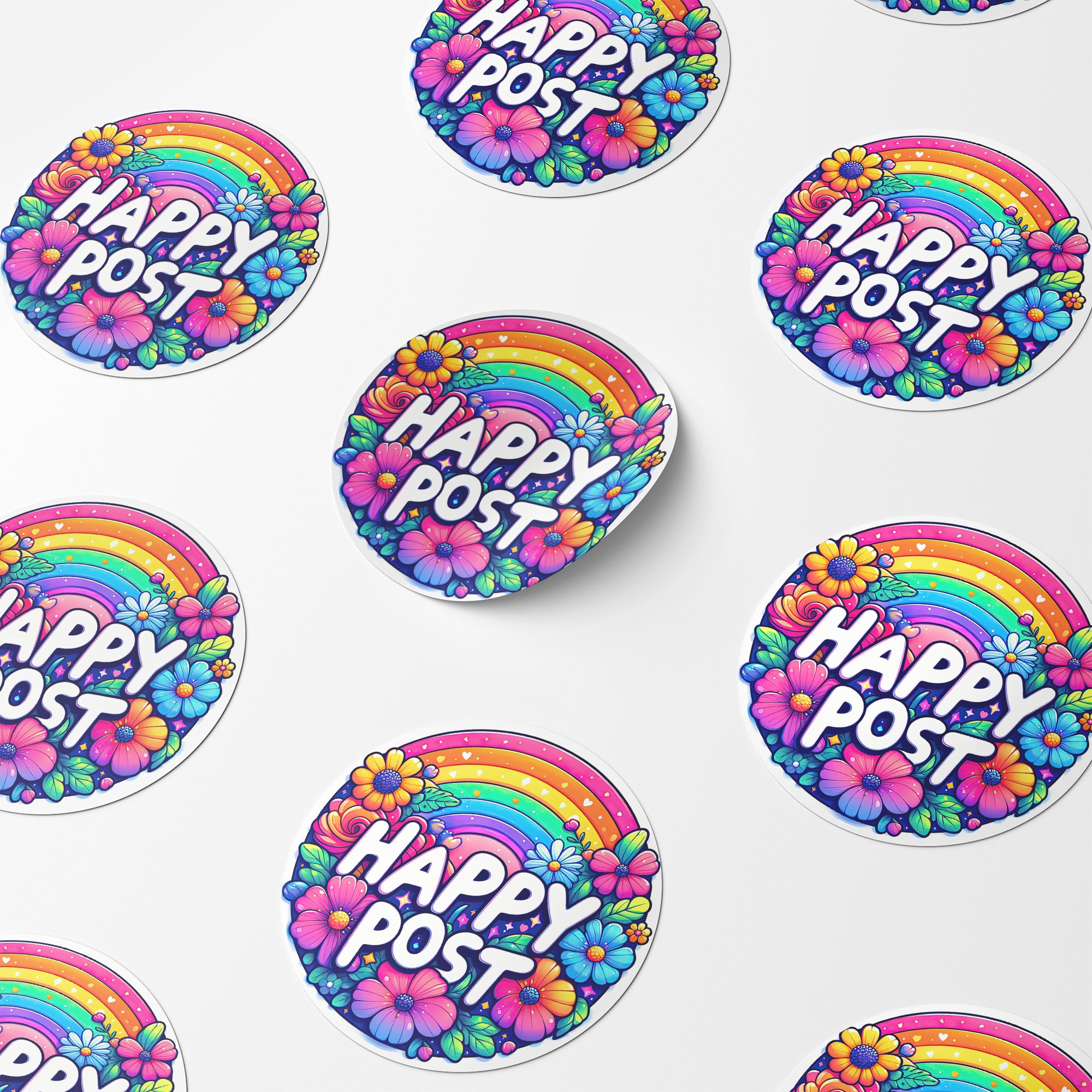 Rainbow Happy Post 1 Circle Stickers