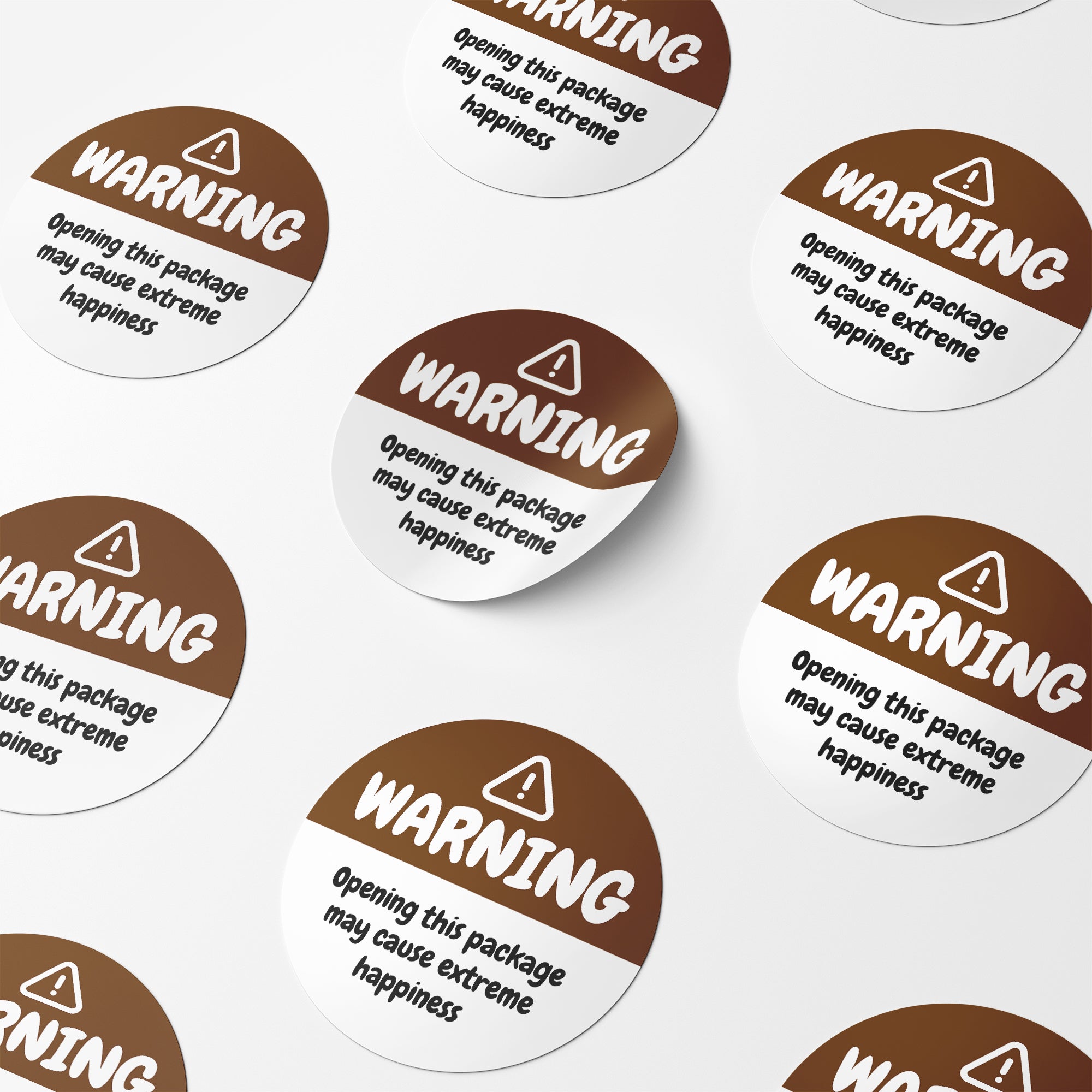 Brown Warning Happiness Circle Stickers