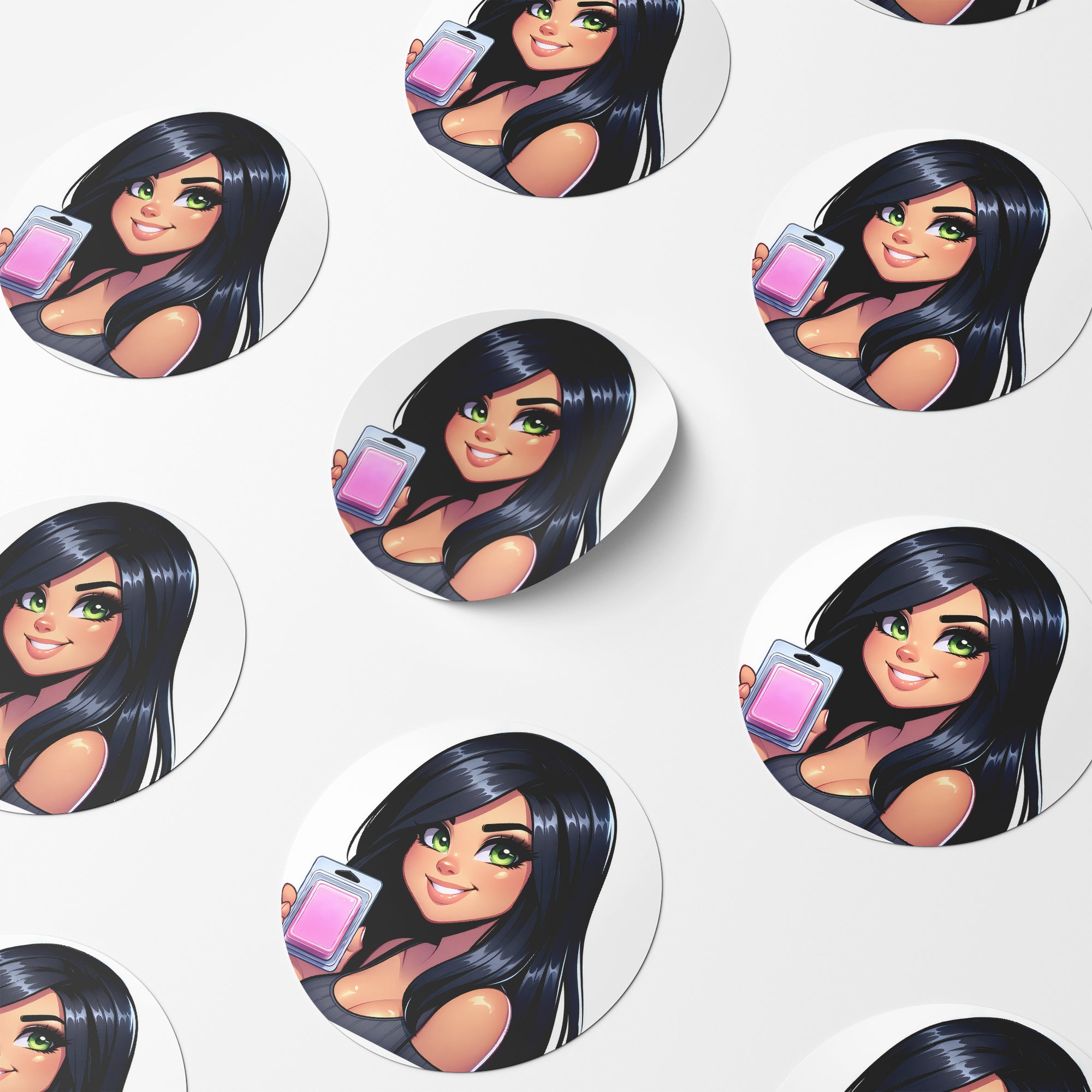 Black Hair Woman Wax Melt Avatar 3 Circle Stickers