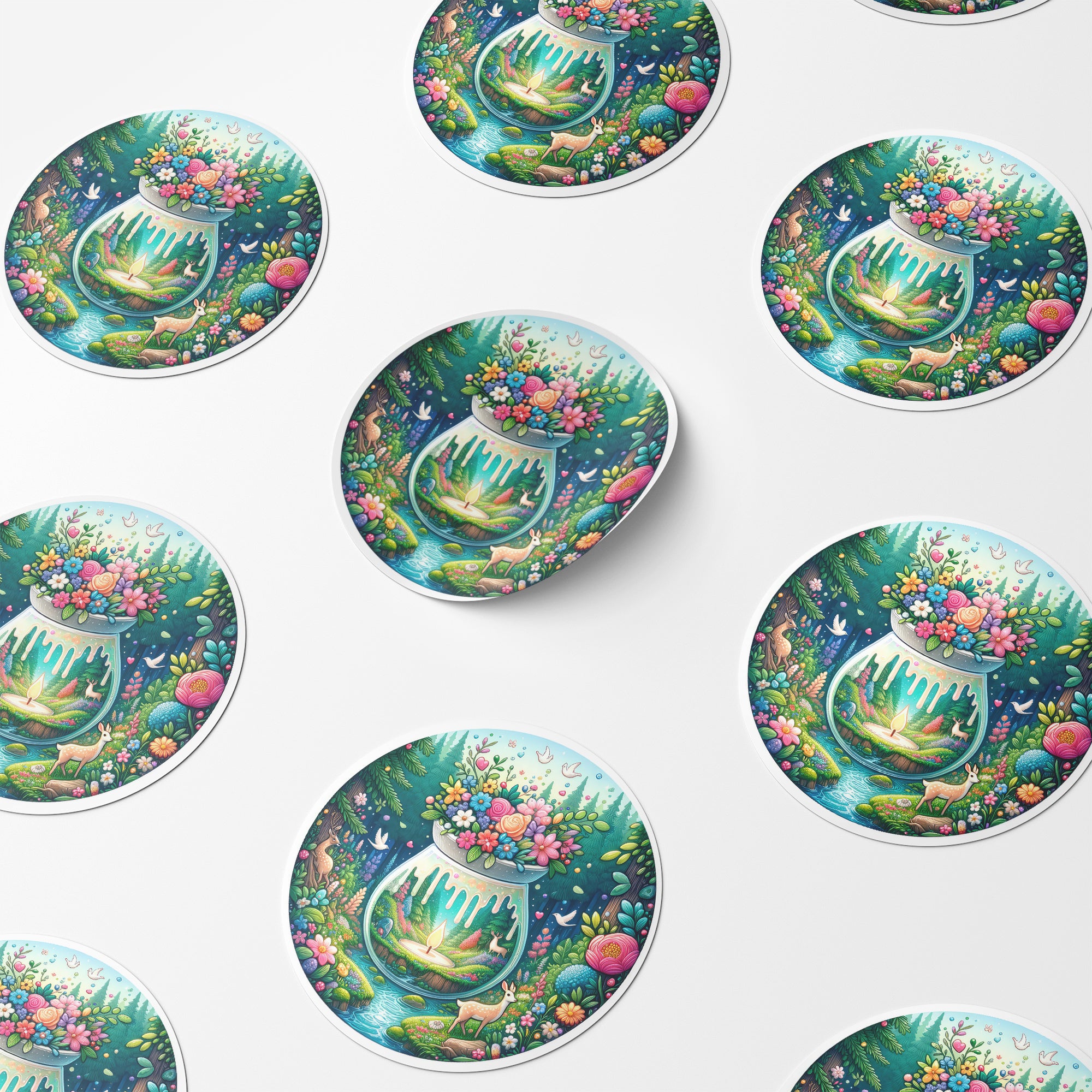 Forest Wax Melt Burner 2 Circle Stickers