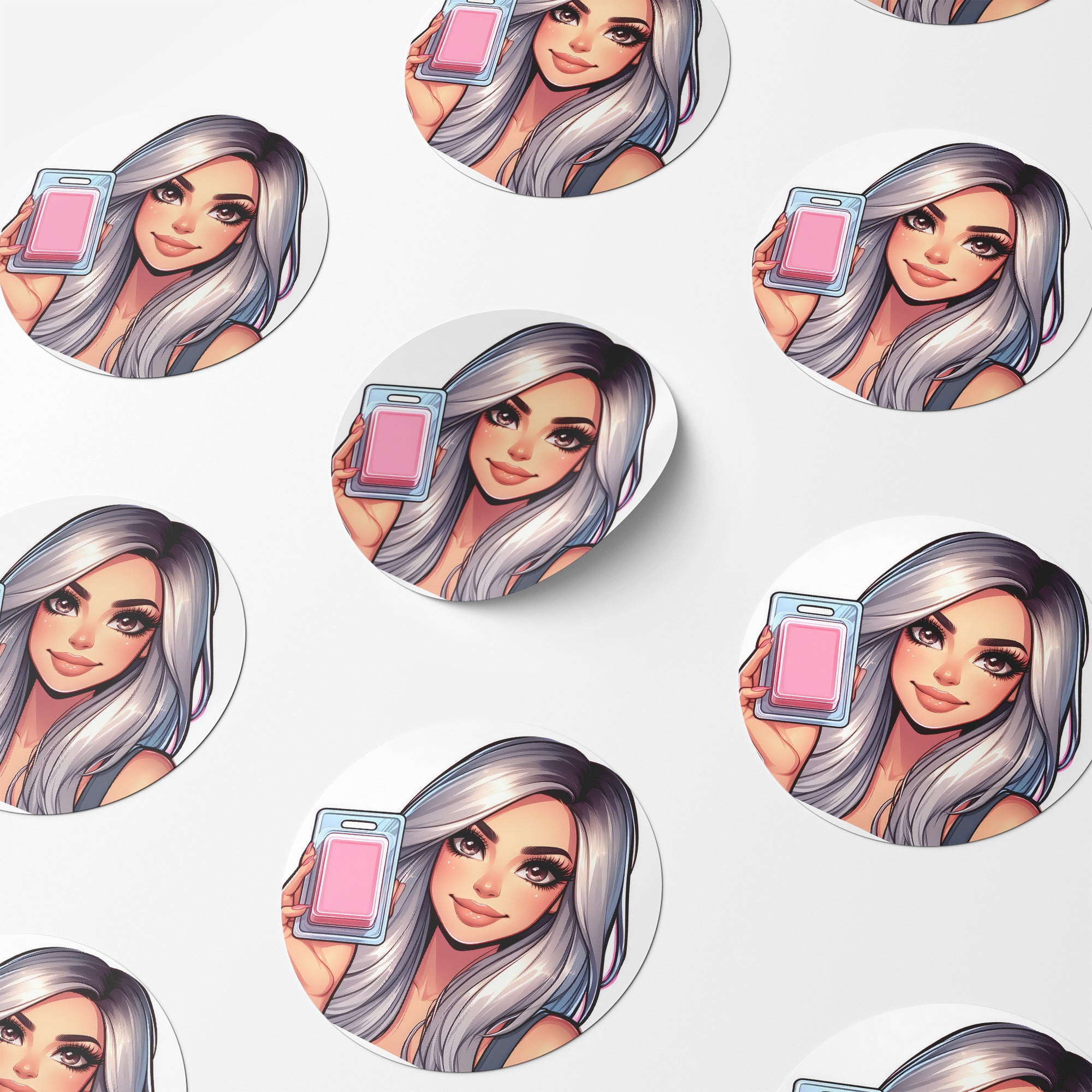 Silver Hair Woman Wax Melt Avatar 1 Circle Stickers