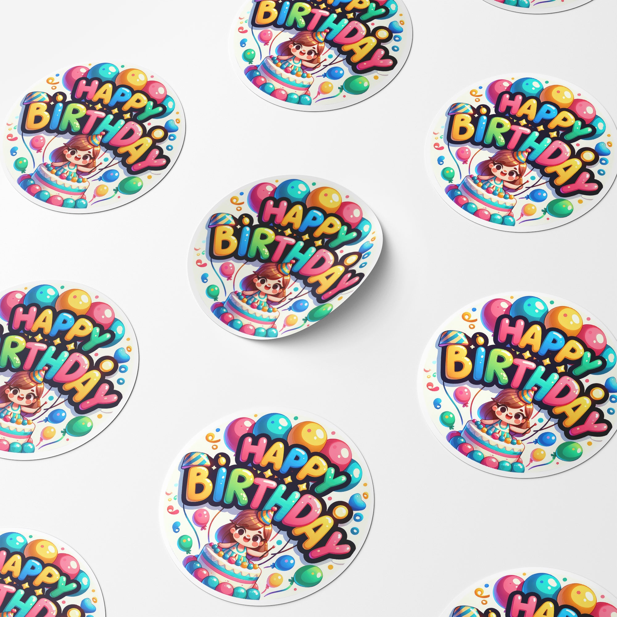 Happy Birthday 4 Circle Stickers