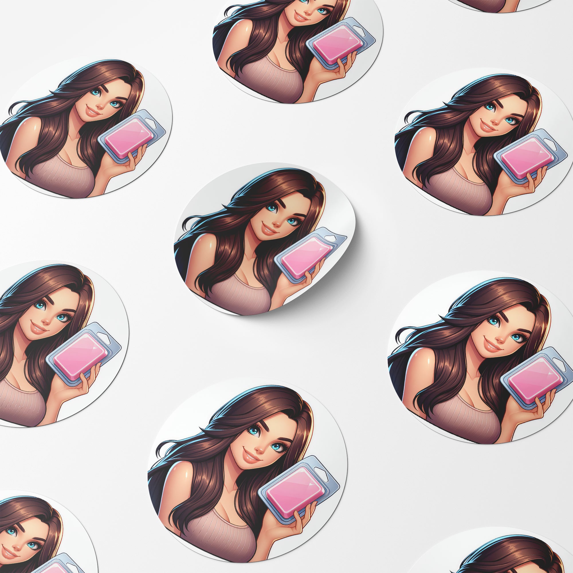 Brown Hair Woman Wax Melt Avatar 1 Circle Stickers