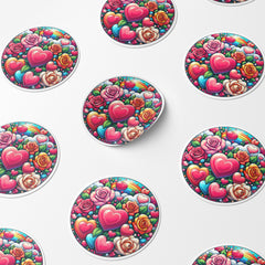 Rainbow Hearts & Roses 1 Circle Stickers