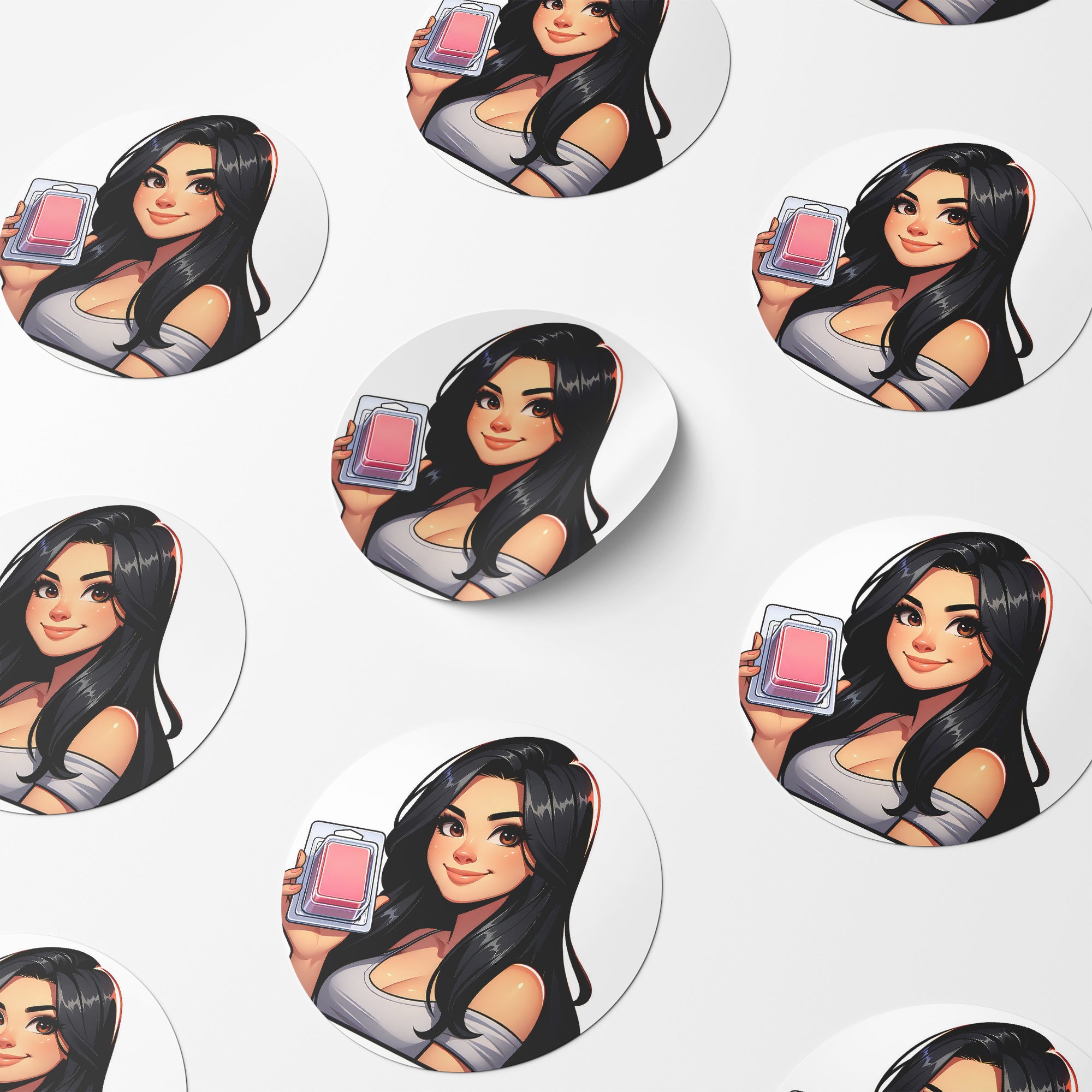 Black Hair Woman Wax Melt Avatar 1 Circle Stickers