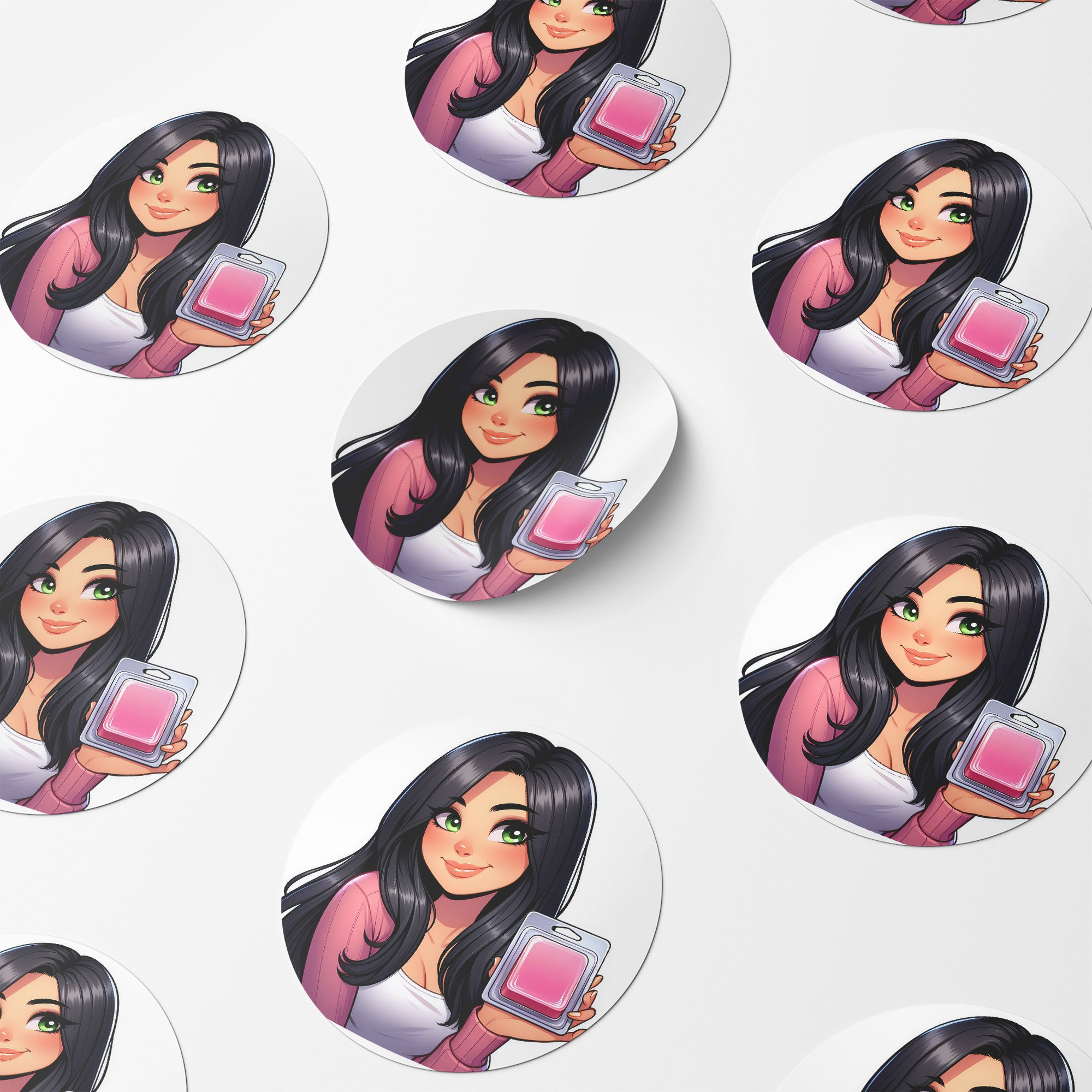 Black Hair Woman Wax Melt Avatar 4 Circle Stickers