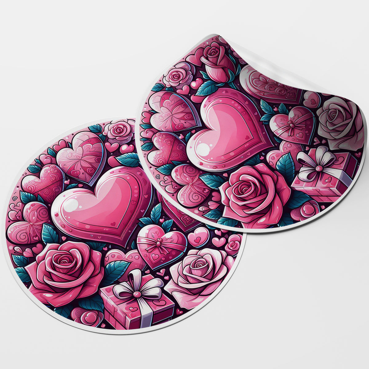 Pink Hearts & Roses 1 Circle Stickers