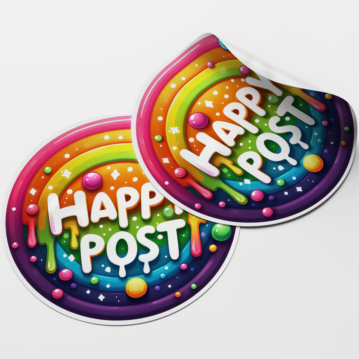 Melted Rainbow Happy Post Circle Stickers