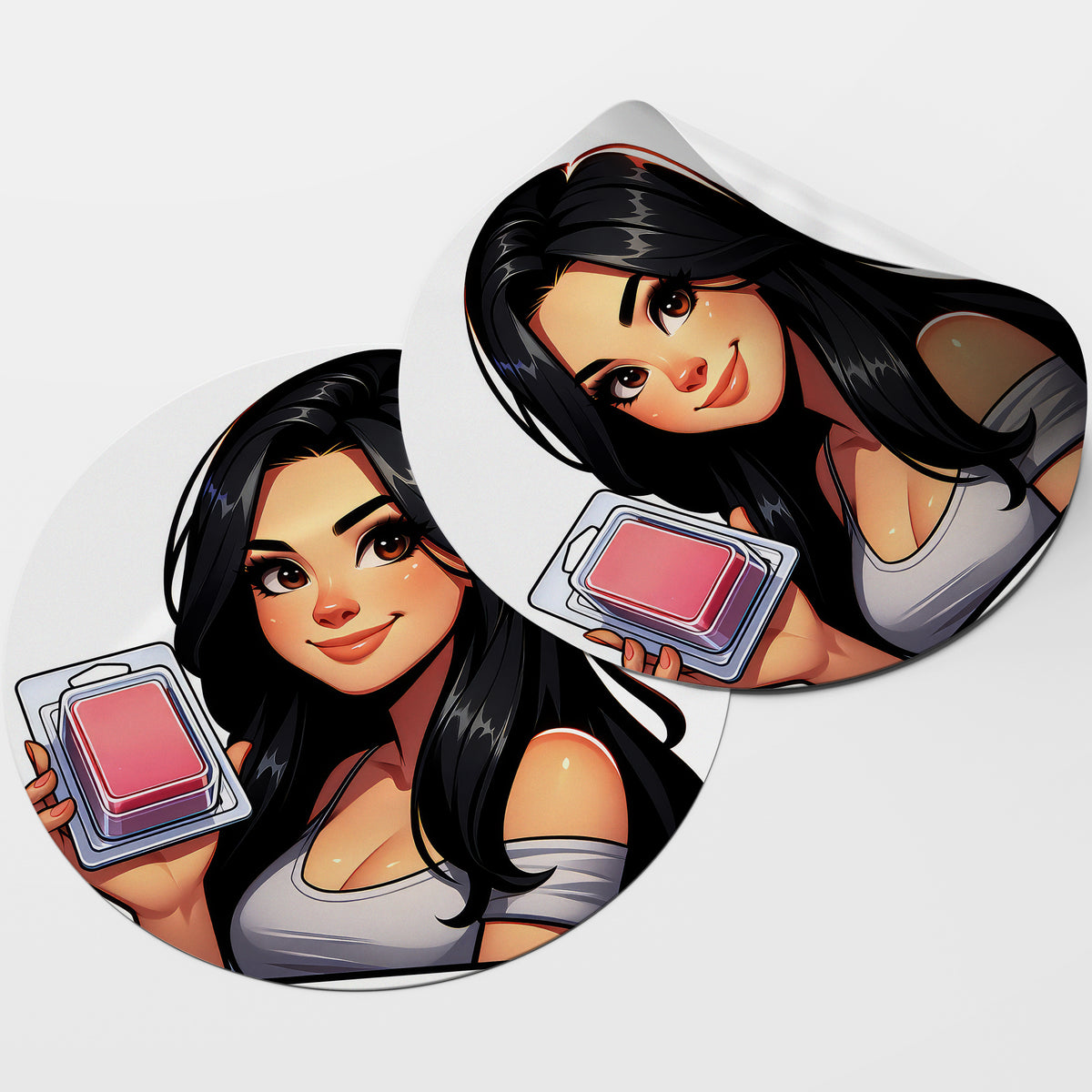 Black Hair Woman Wax Melt Avatar 1 Circle Stickers