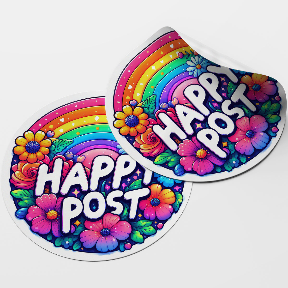 Rainbow Happy Post 1 Circle Stickers