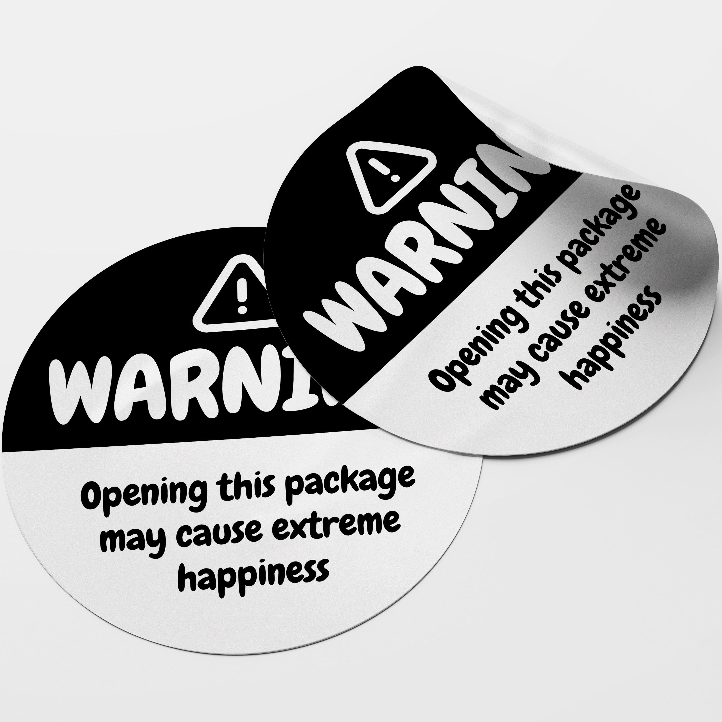 Black Warning Happiness Circle Stickers