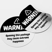 Load image into Gallery viewer, Black Warning Happiness Circle Stickers
