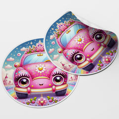 Pink Car 2 Circle Stickers