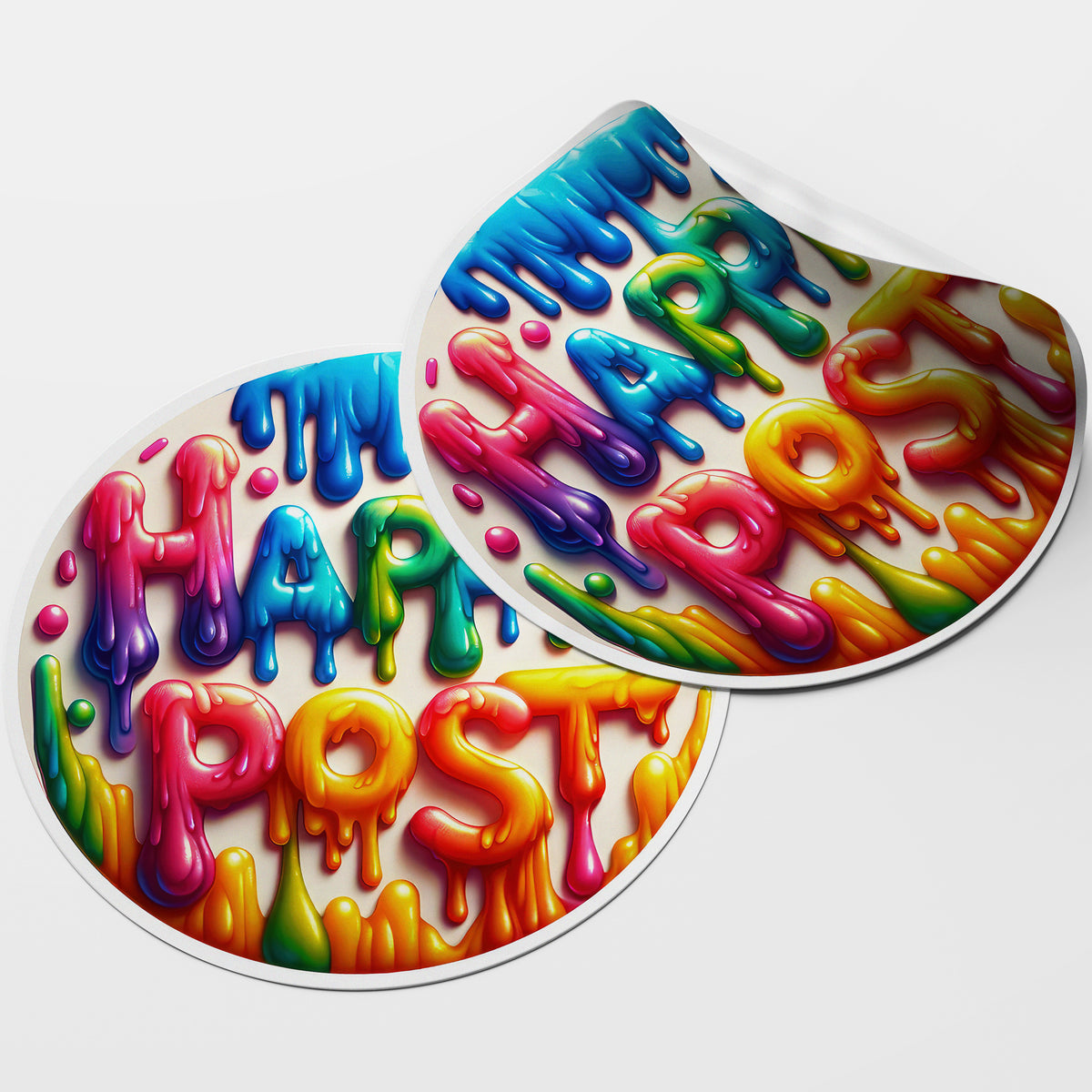 Melted Rainbow Happy Post 3 Circle Stickers