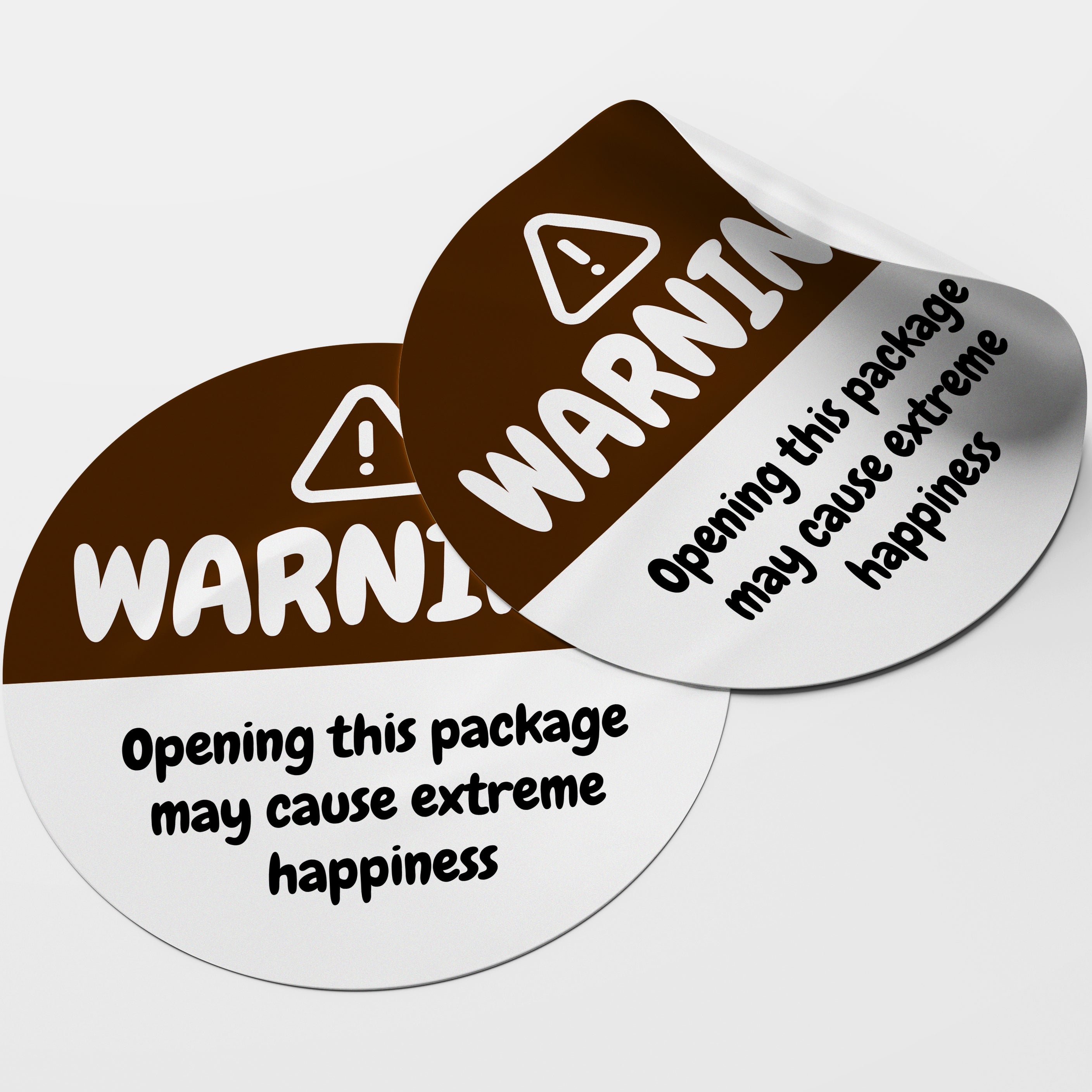 Brown Warning Happiness Circle Stickers