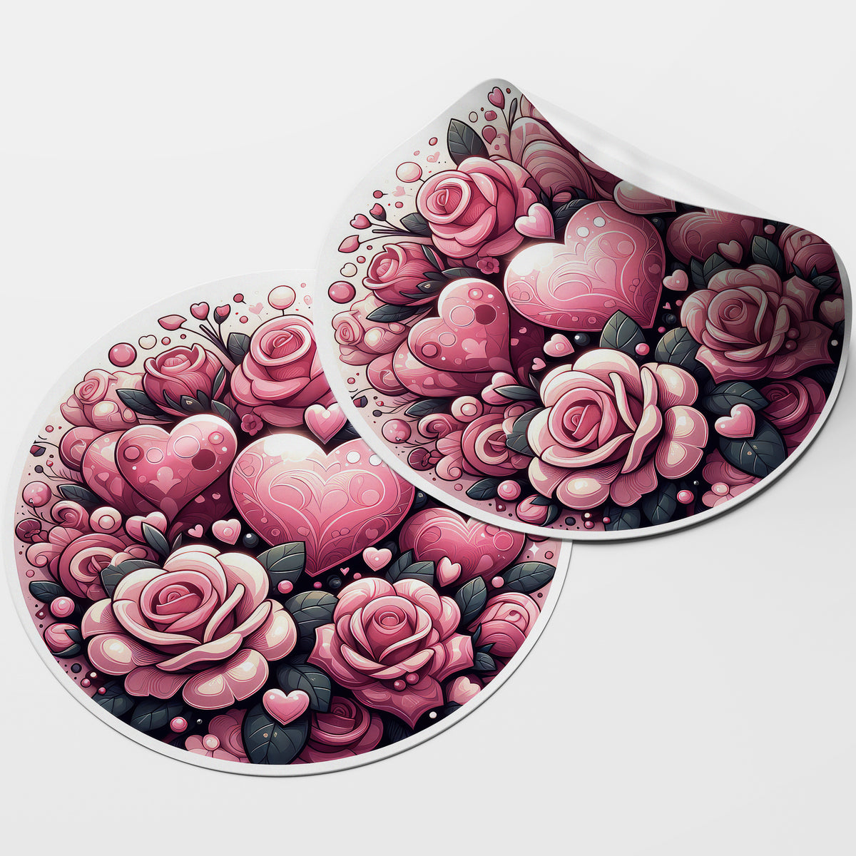 Pink Hearts & Roses 3 Circle Stickers