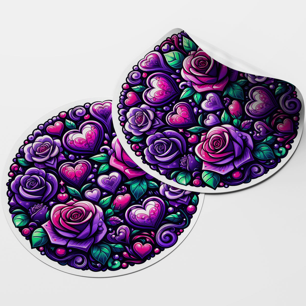 Purple Hearts & Roses 1 Circle Stickers