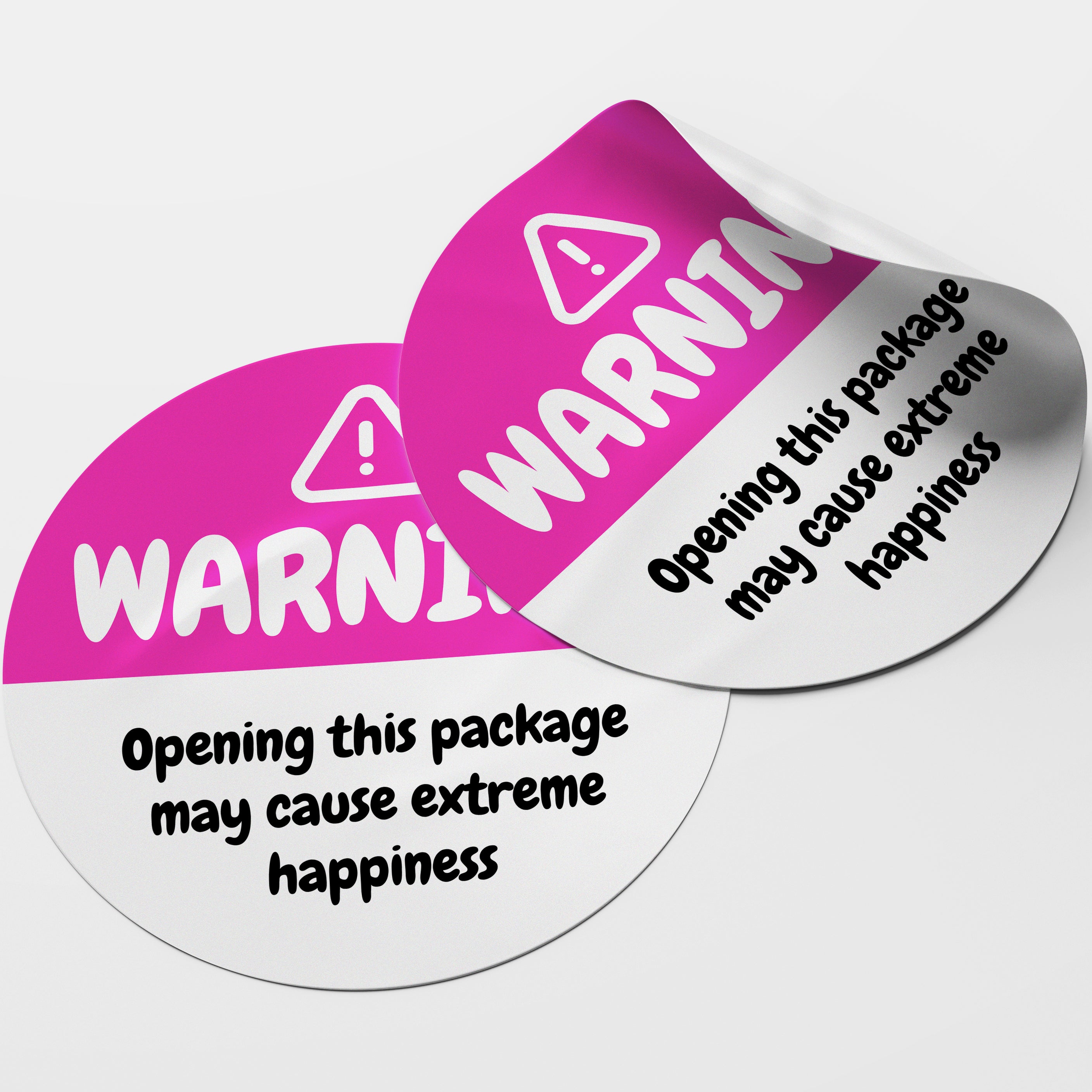 Pink Warning Happiness Circle Stickers