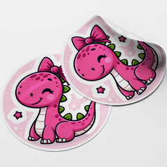 Pink Dinosaur 3 Circle Stickers