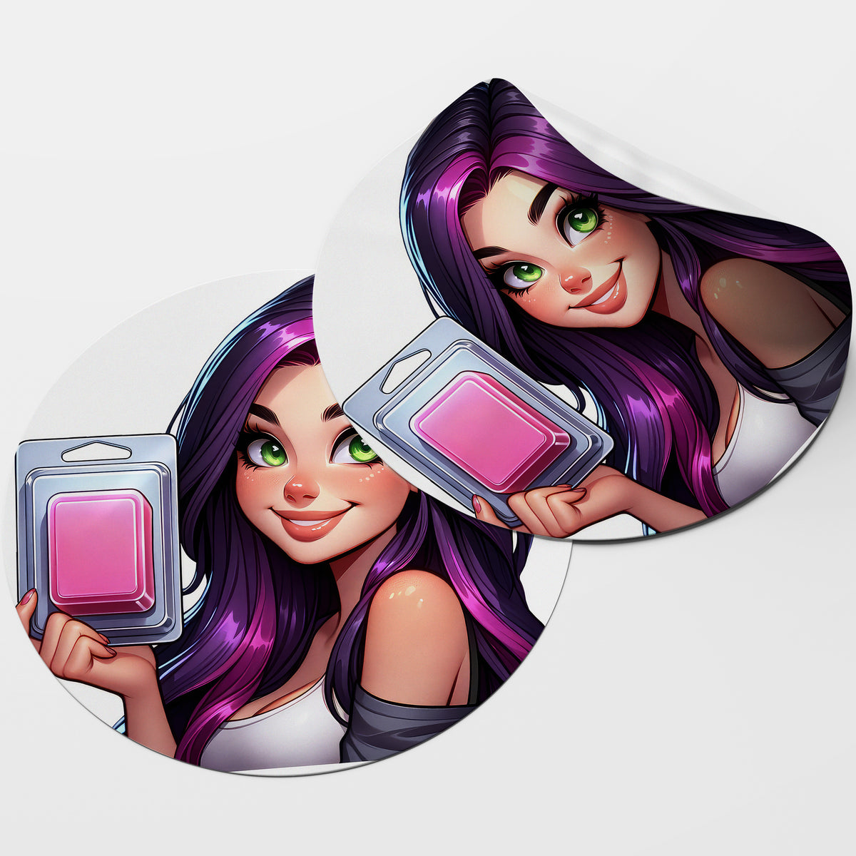 Purple Hair Woman Wax Melt Avatar 2 Circle Stickers