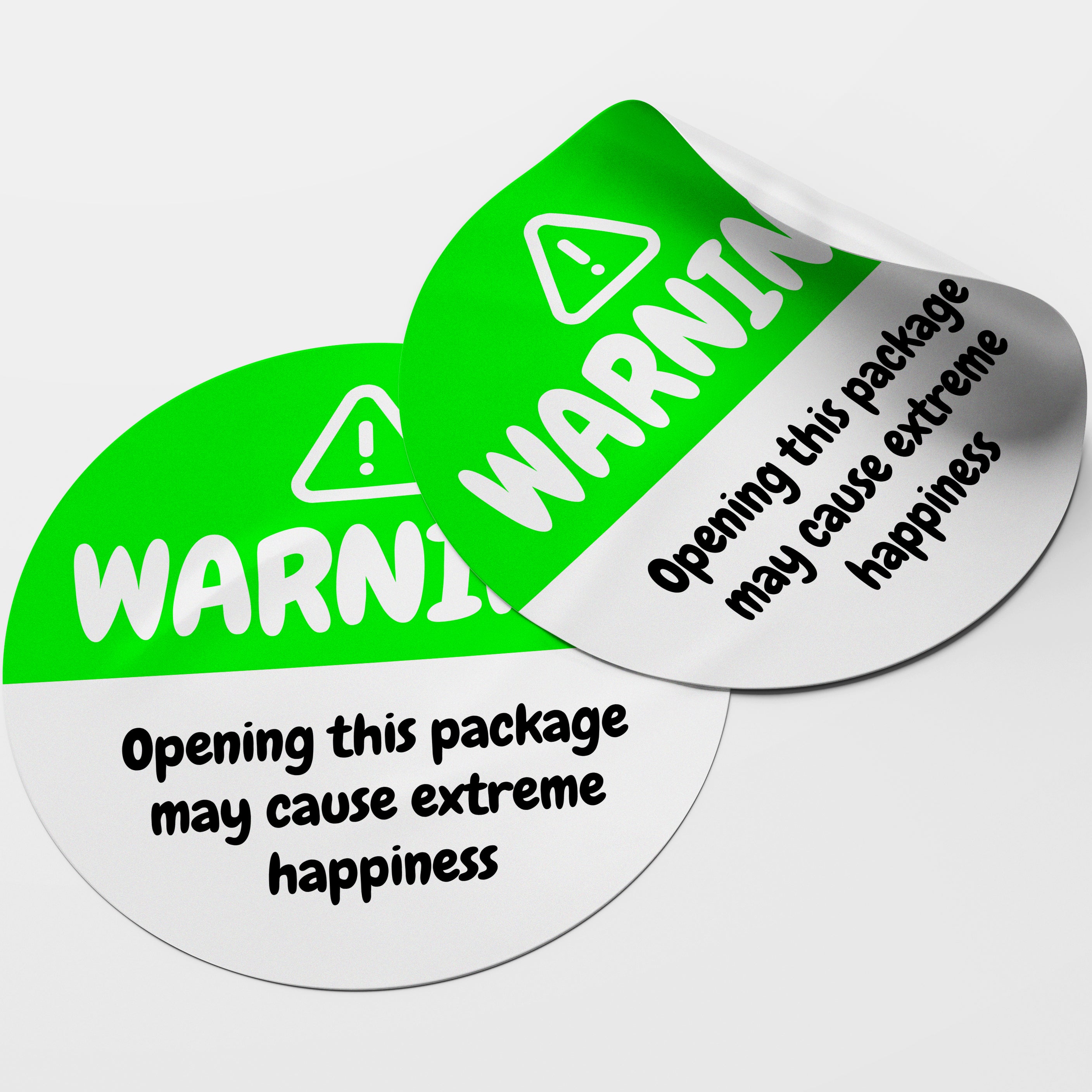 Green Warning Happiness Circle Stickers