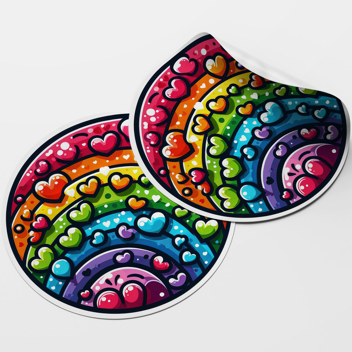 Rainbow Hearts 1 Circle Stickers