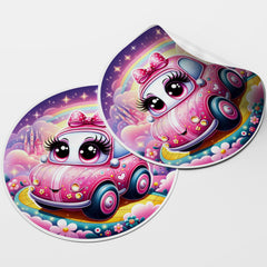 Pink Car 1 Circle Stickers