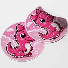 Pink Dinosaur 1 Circle Stickers