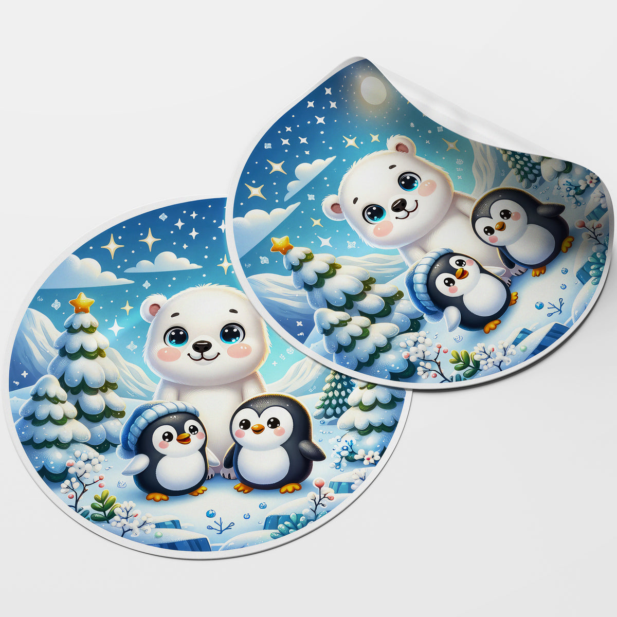 Winter Animals 4 Circle Stickers