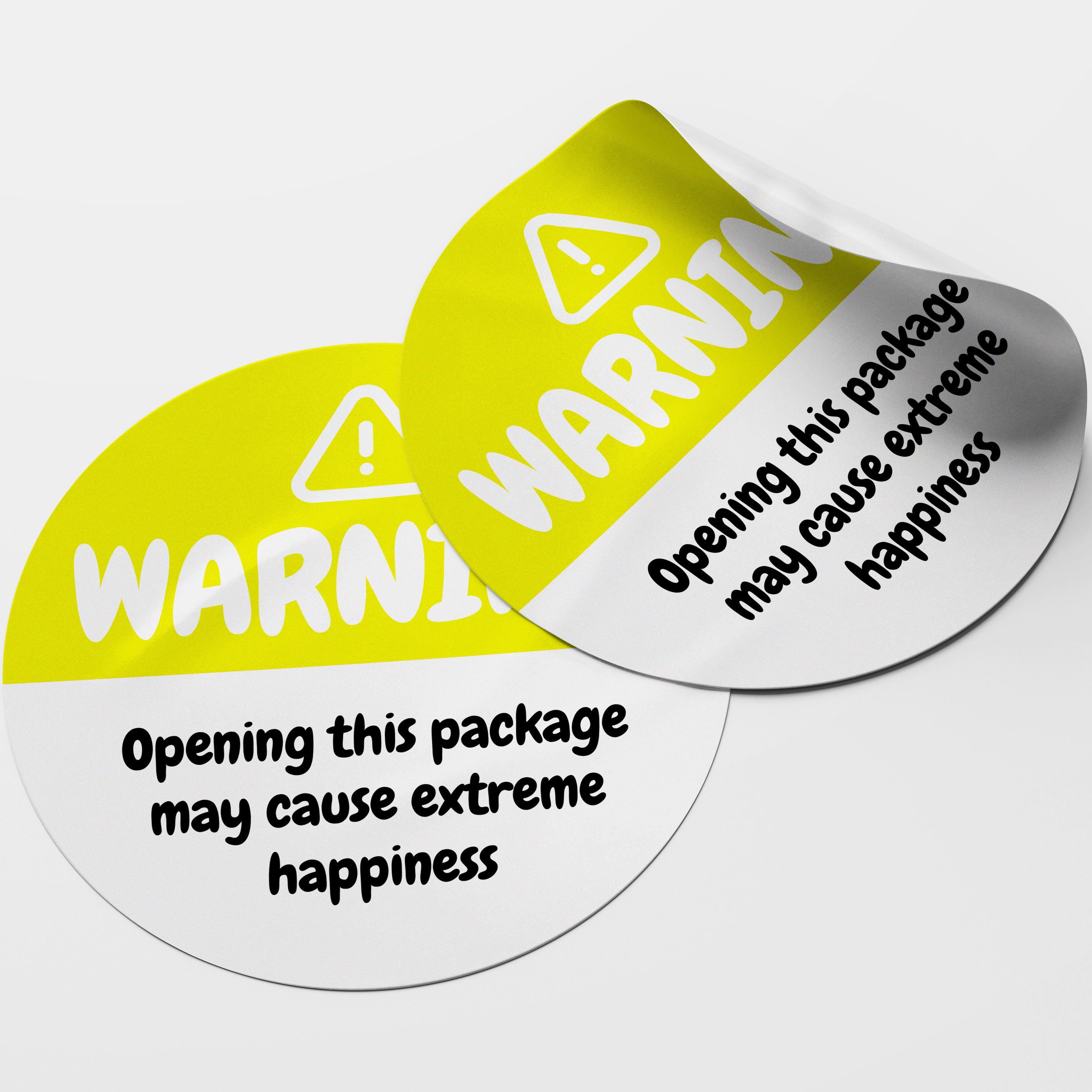 Yellow Warning Happiness Circle Stickers