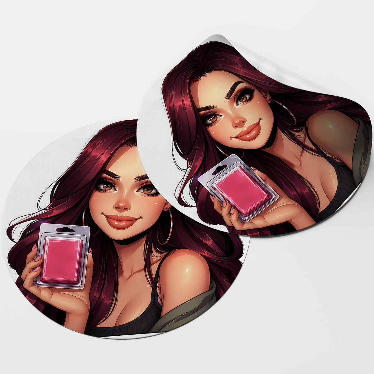 Burgundy Hair Woman Wax Melt Avatar 1 Circle Stickers