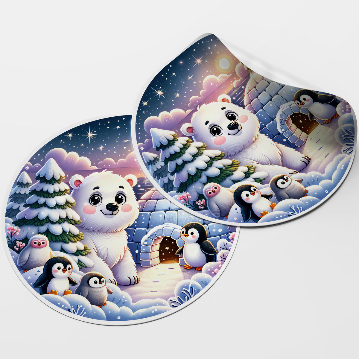 Winter Animals 2 Circle Stickers