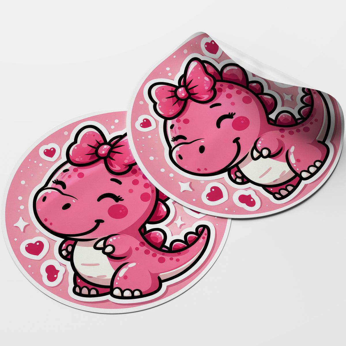 Pink Dinosaur 2 Circle Stickers