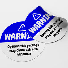 Load image into Gallery viewer, Blue Warning Happiness Circle Stickers
