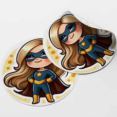 Girl Superhero 1 Circle Stickers