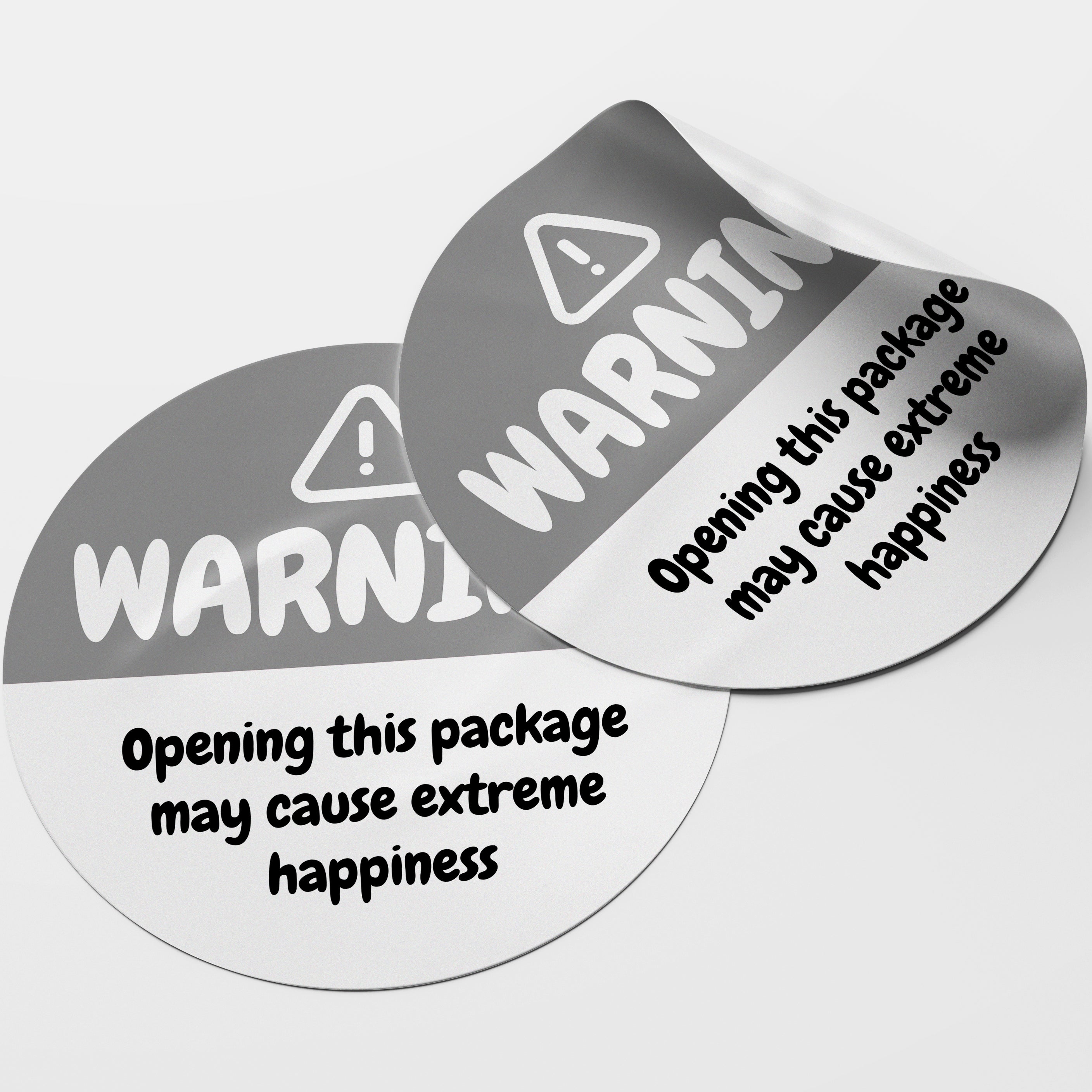 Silver Warning Happiness Circle Stickers